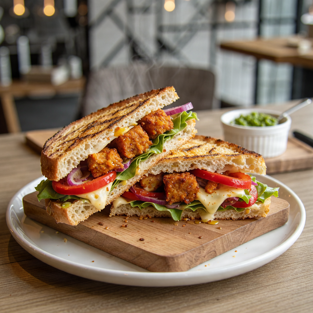 Paneer Tikka Sandwich with grilled paneer and vegetables